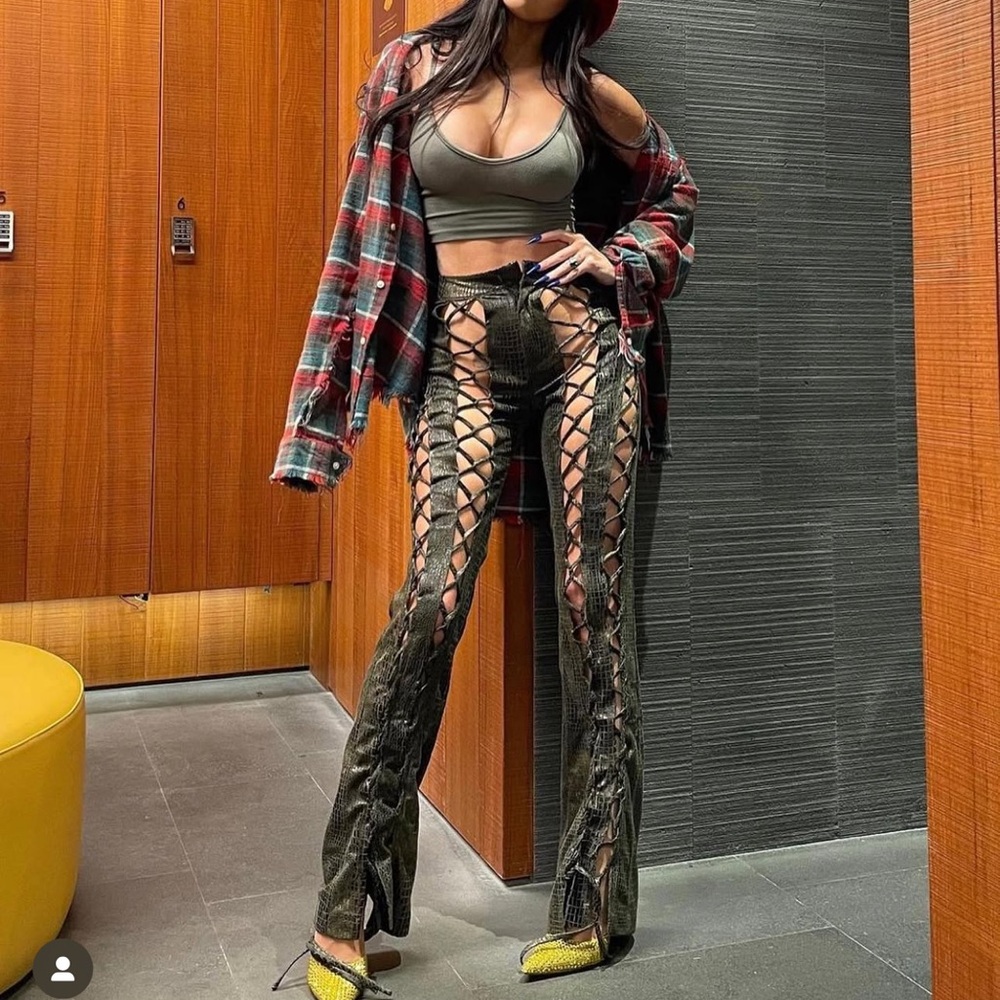 Kim Shui Flare Pants with Lace-Up Detail